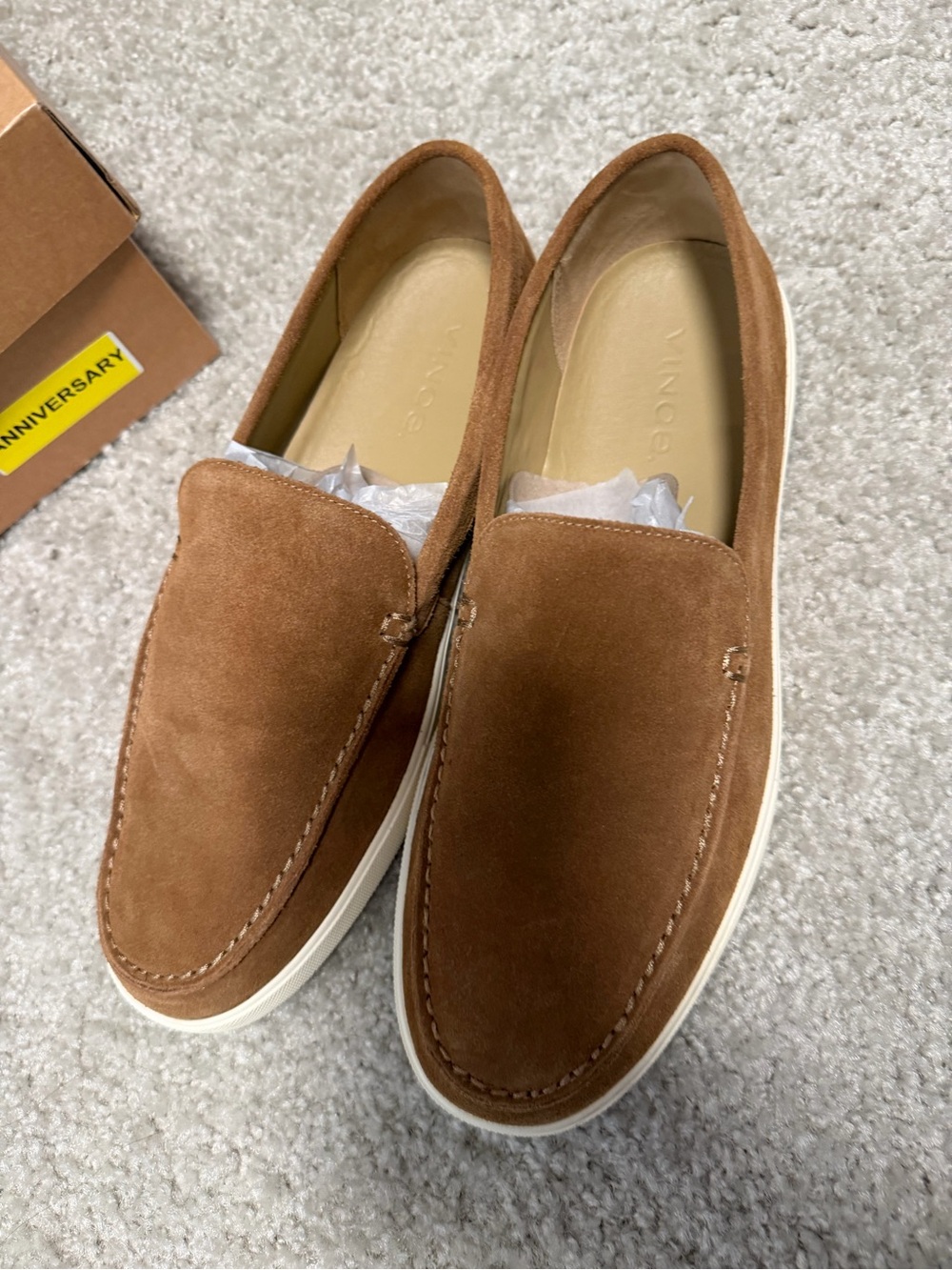 Vince Brown Suede Slip-On Loafers with White Sole